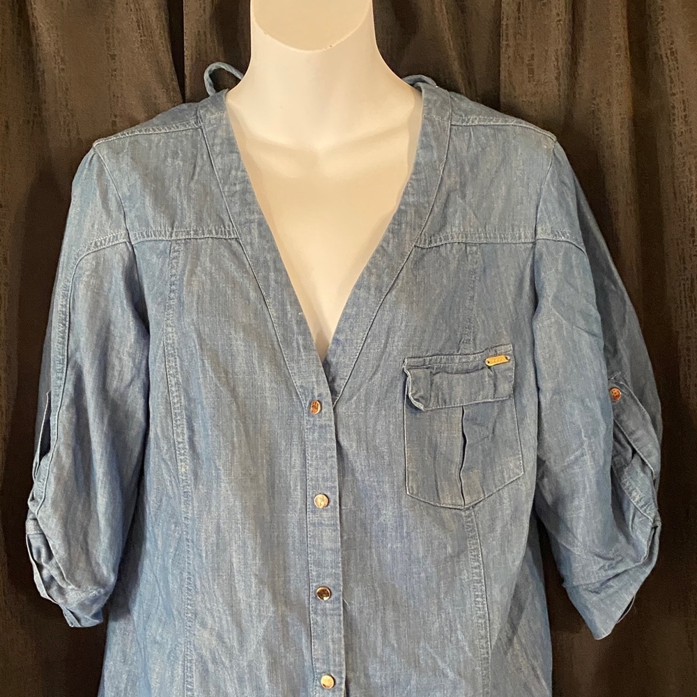 bebe Blue Chambray Blouse